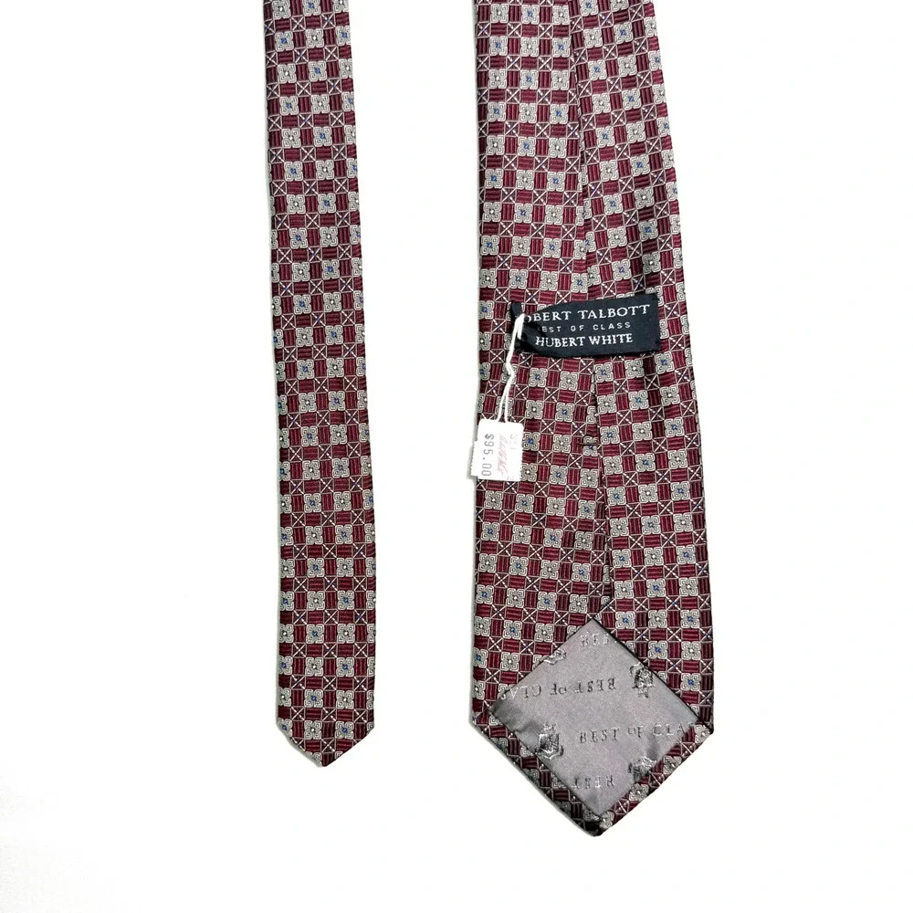 Robert Talbott Best of Class Hubert White Silk Tie Burgundy Geometric Hand Sewn